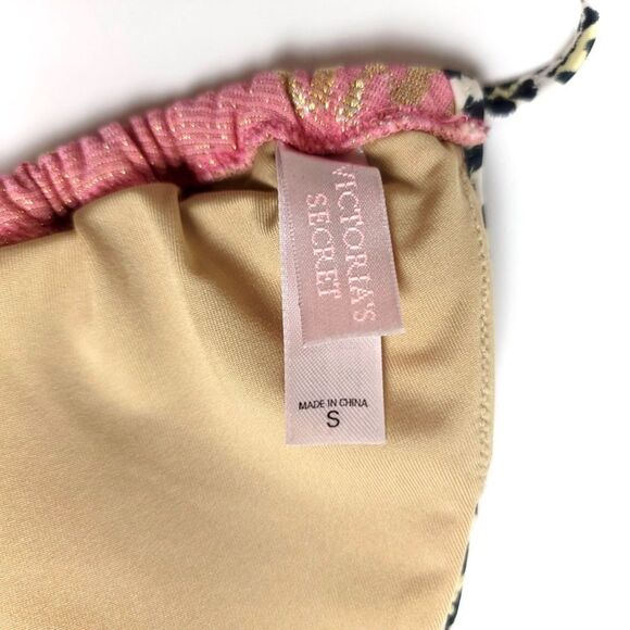 VICTORIAS SECRET Y2K 90s Bad Girl Bikini Top Retro Pink Gold Cheetah Print Small - Picture 4 of 4